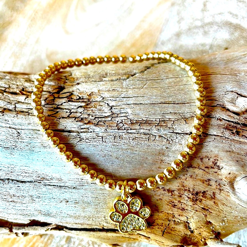 Handmade 14k gold filled stretch paw print bracelet